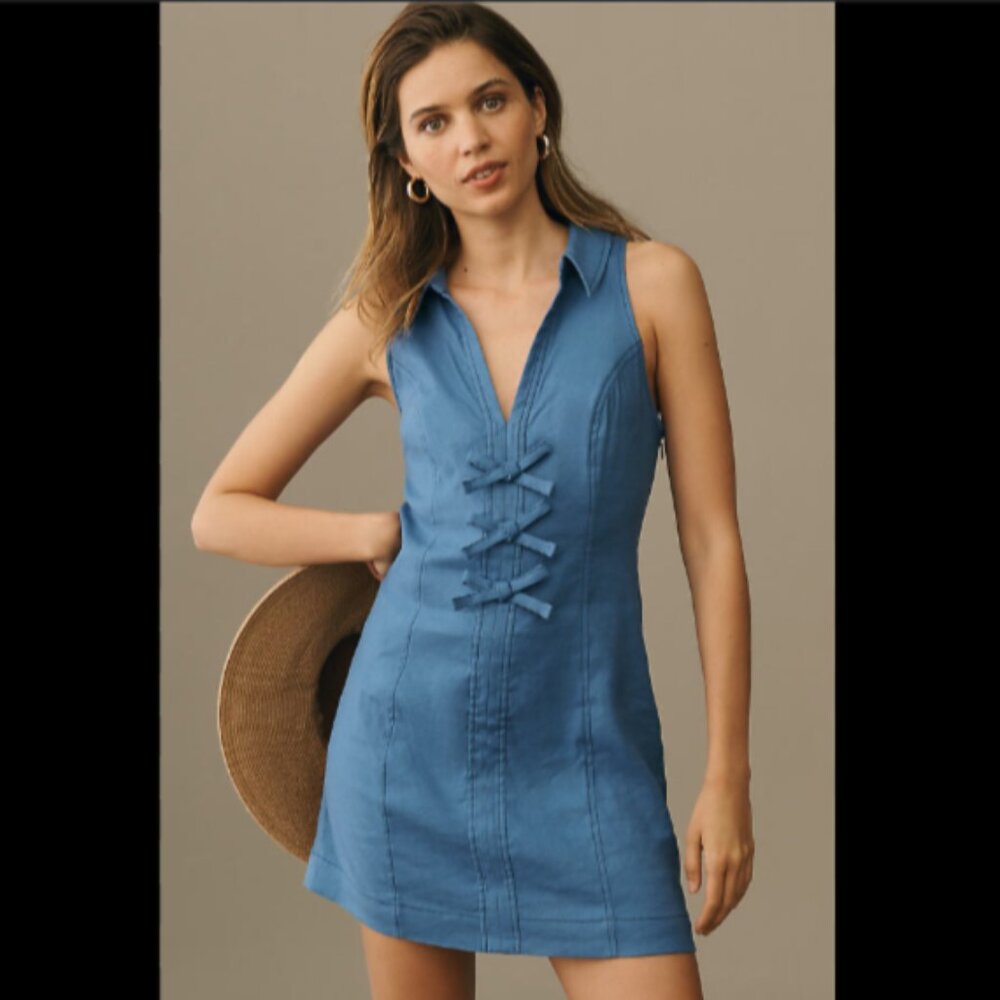 Brand New Maeve Collared Halter Linen Mini Dress